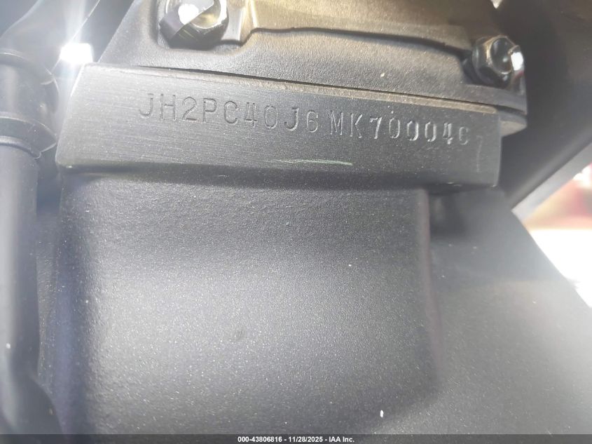 2021 Honda Cbr600 Rr VIN: JH2PC40J6MK700046 Lot: 43806816