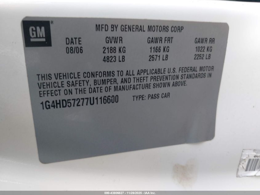 2007 Buick Lucerne Cxl VIN: 1G4HD57277U116600 Lot: 43806827