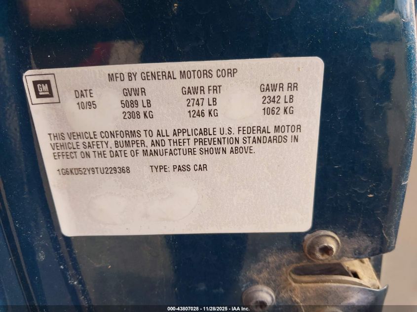 1G6KD52Y9TU229368 1996 CADILLAC DE VILLE photo no. 9