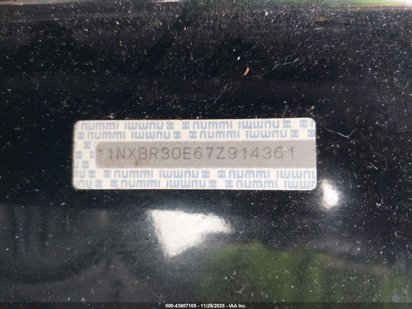 2007 Toyota Corolla Le VIN: 1NXBR30E67Z914361 Lot: 43807105
