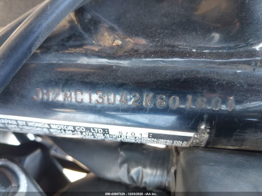 2002 Honda Cmx250 C VIN: JH2MC13042K801801 Lot: 43807328