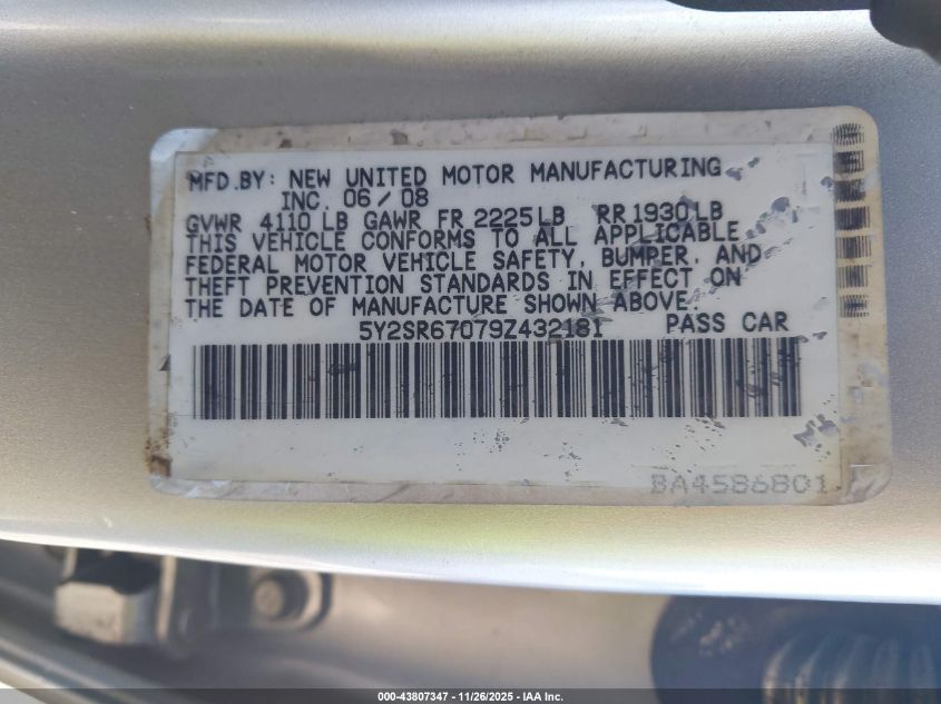 2009 Pontiac Vibe Gt VIN: 5Y2SR67079Z432181 Lot: 43807347