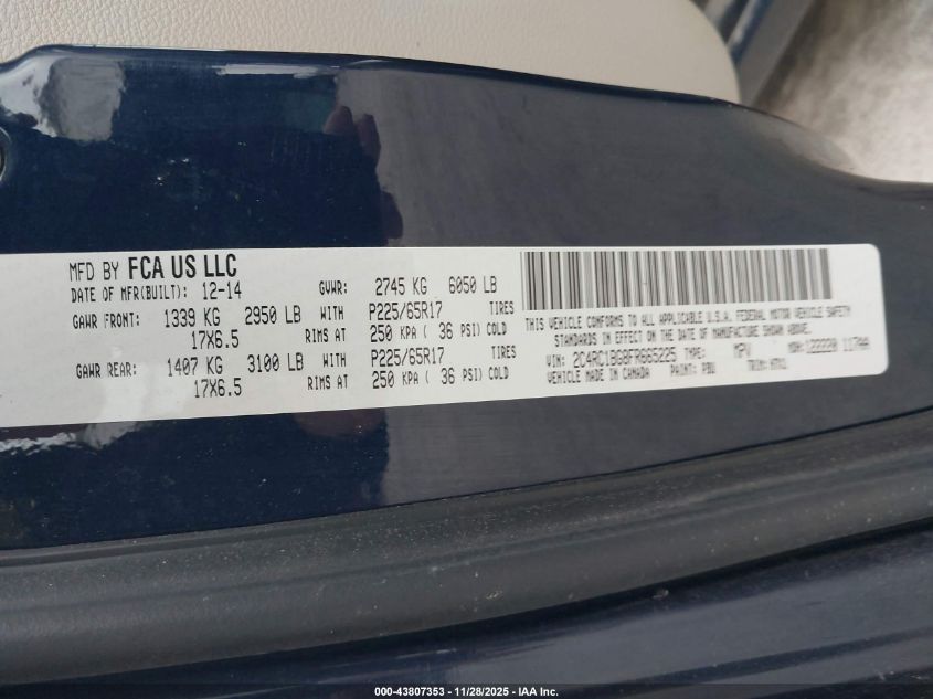 2015 Chrysler Town & Country Touring VIN: 2C4RC1BG8FR665225 Lot: 43807353