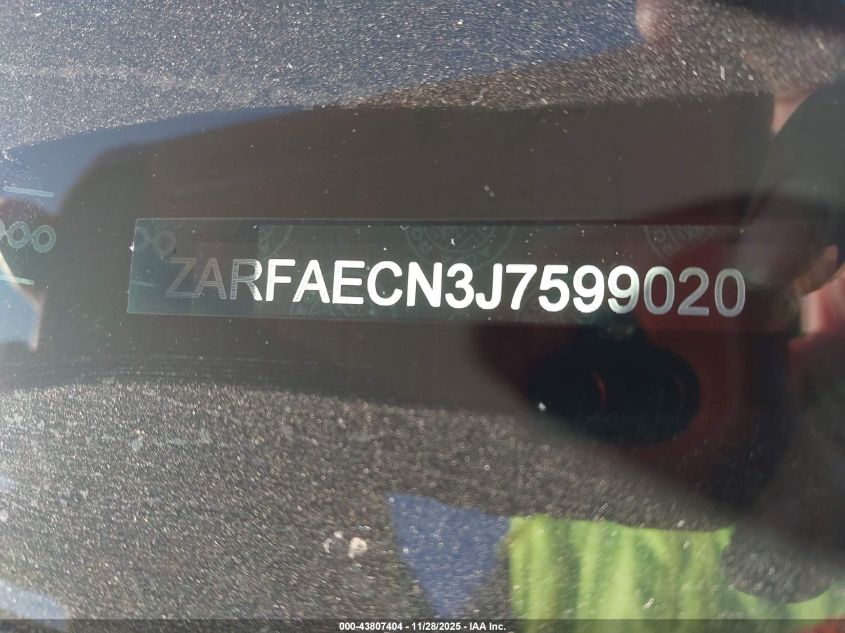 2018 Alfa Romeo Giulia Ti Sport Rwd VIN: ZARFAECN3J7599020 Lot: 43807404