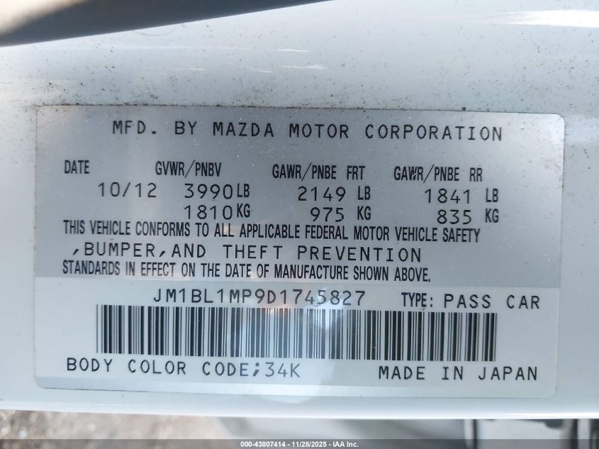 2013 Mazda Mazda3 I Grand Touring VIN: JM1BL1MP9D1745827 Lot: 43807414