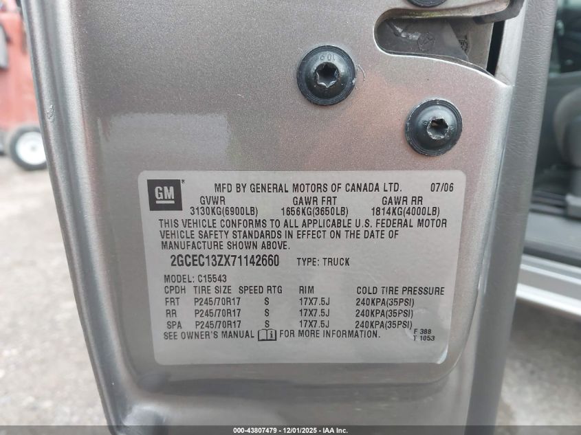 2007 Chevrolet Silverado 1500 Classic Lt2 VIN: 2GCEC13ZX71142660 Lot: 43807479