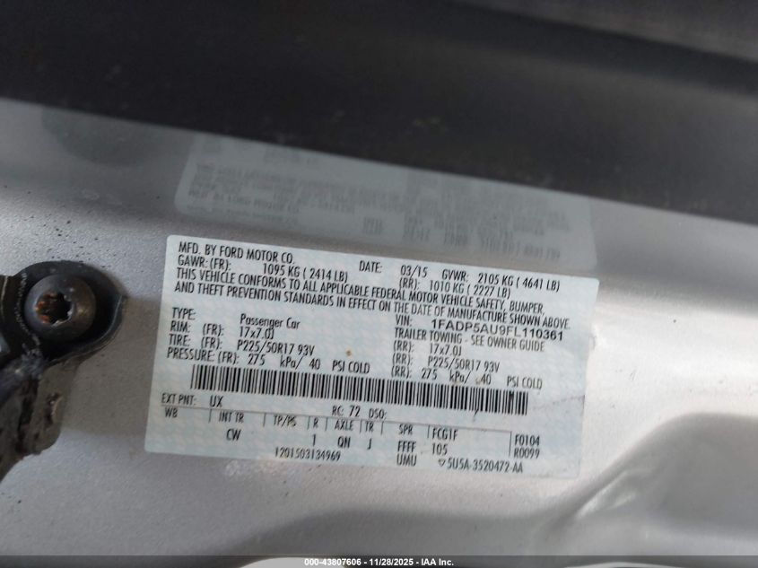 2015 Ford C-Max Hybrid Se VIN: 1FADP5AU9FL110361 Lot: 43807606