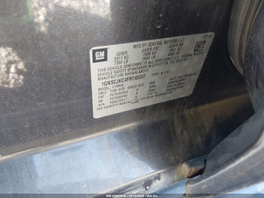 2015 Chevrolet Suburban 1500 Lt VIN: 1GNSCJKC4FR745097 Lot: 43807616