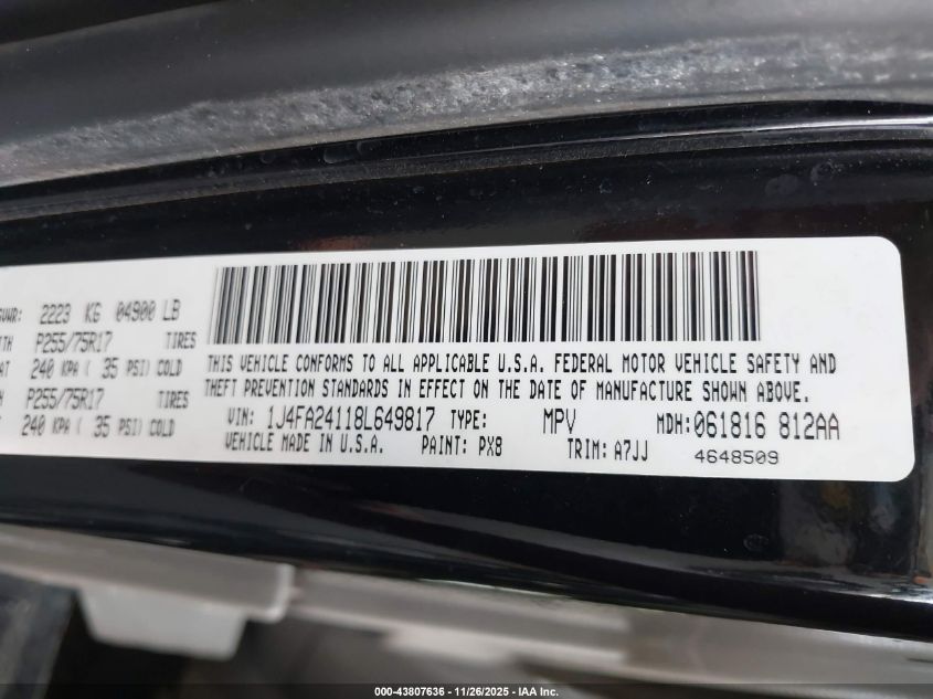 2008 Jeep Wrangler X VIN: 1J4FA24118L649817 Lot: 43807636