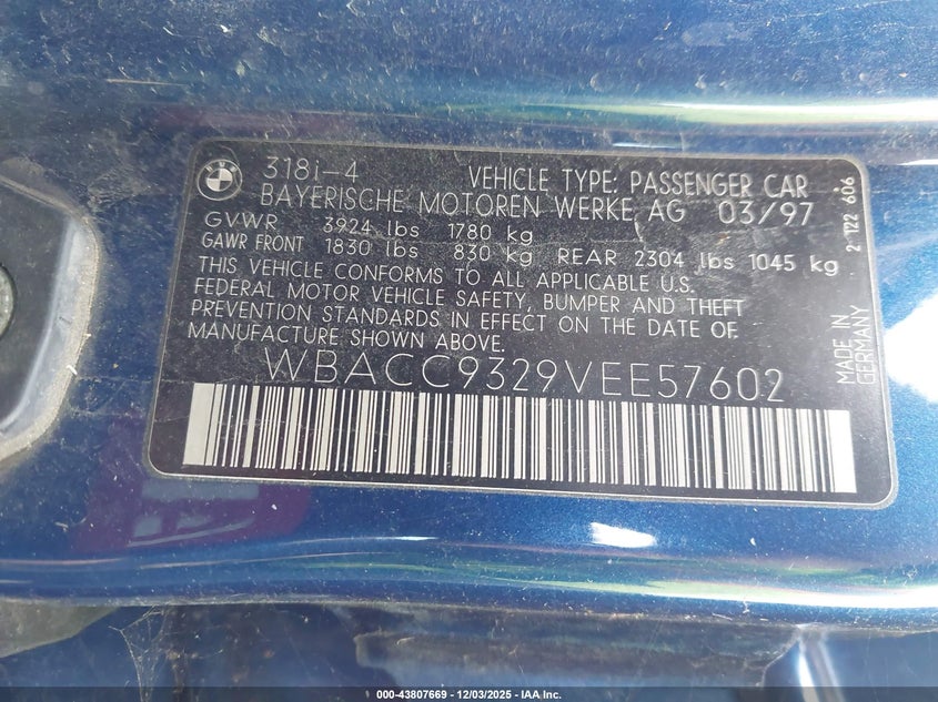 WBACC9329VEE57602 1997 BMW 3ER photo no. 9