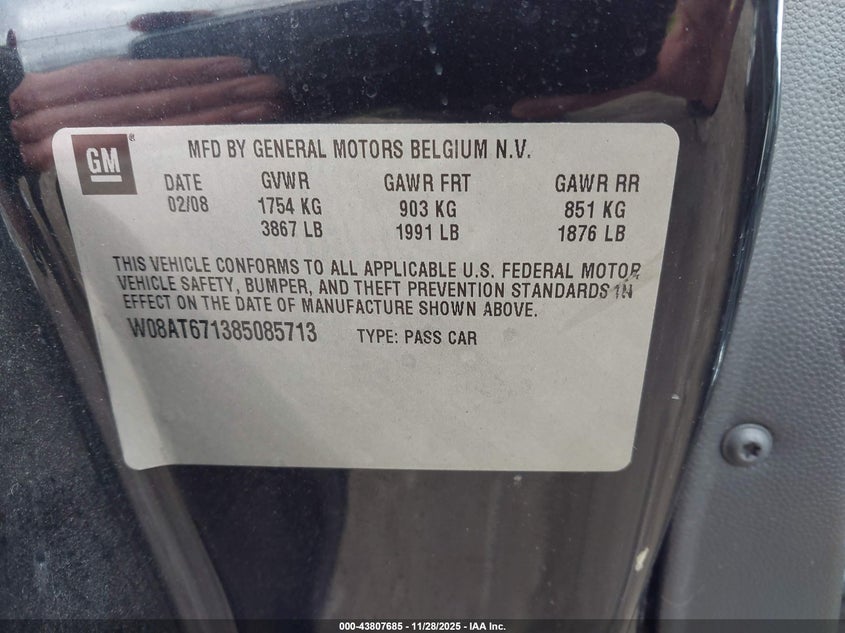 2008 Saturn Astra Xr VIN: W08AT671385085713 Lot: 43807685