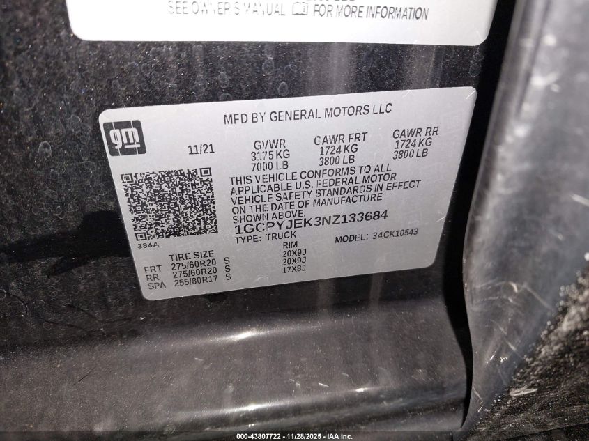 2022 Chevrolet Silverado 1500 Ltd 4Wd Short Bed Lt With 2Fl VIN: 1GCPYJEK3NZ133684 Lot: 43807722