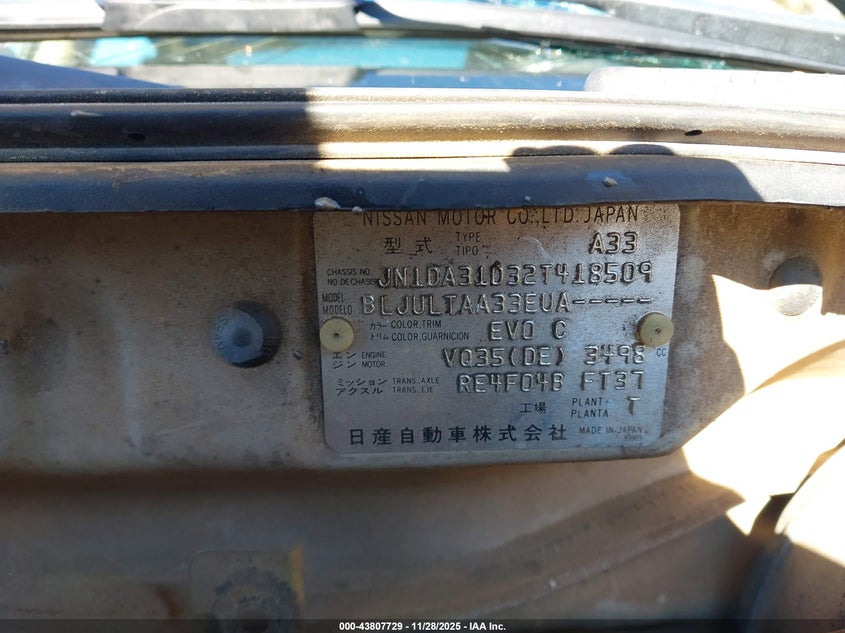 2002 Nissan Maxima Se VIN: JN1DA31D32T418509 Lot: 43807729