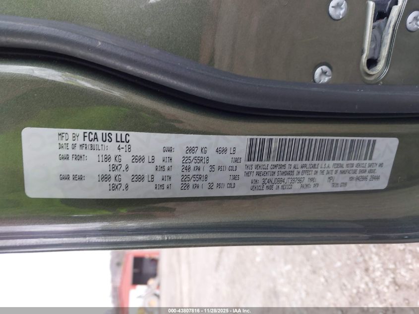 2018 Jeep Compass Latitude 4X4 VIN: 3C4NJDBB4JT397967 Lot: 43807816