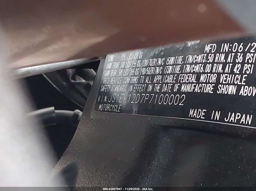 2023 Suzuki Gsx1000 Gt/Gt+ VIN: JS1EK12D7P7100002 Lot: 43807947