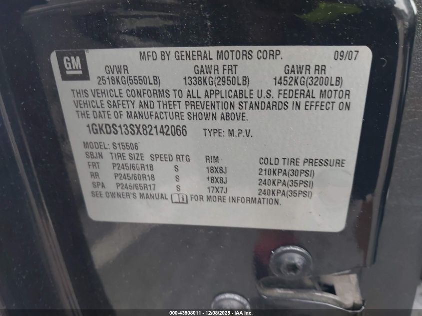 2008 GMC Envoy Slt VIN: 1GKDS13SX82142066 Lot: 43808011