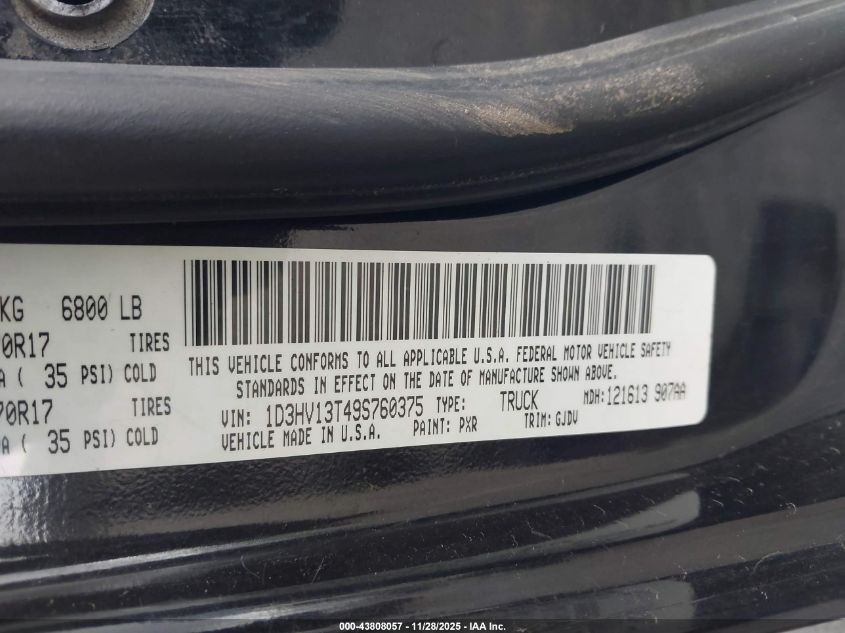 2009 Dodge Ram 1500 Laramie VIN: 1D3HV13T49S760375 Lot: 43808057