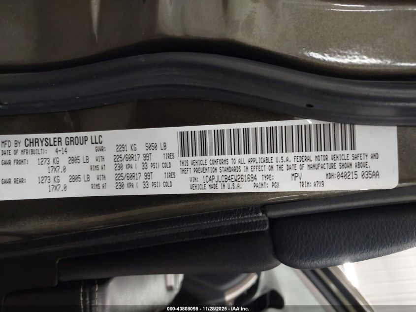 2014 Jeep Cherokee Latitude VIN: 1C4PJLCB4EW261694 Lot: 43808098