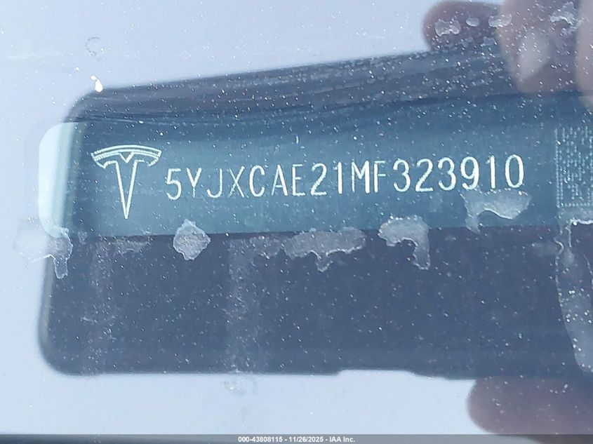 2021 Tesla Model X Long Range Dual Motor All-Wheel Drive/Long Range Plus Dual Motor All-Wheel Drive VIN: 5YJXCAE21MF323910 Lot: 43808115
