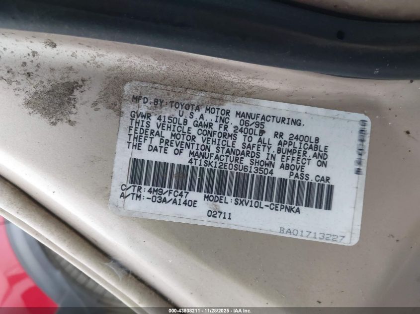 1995 Toyota Camry Le VIN: 4T1SK12E0SU613504 Lot: 43808211