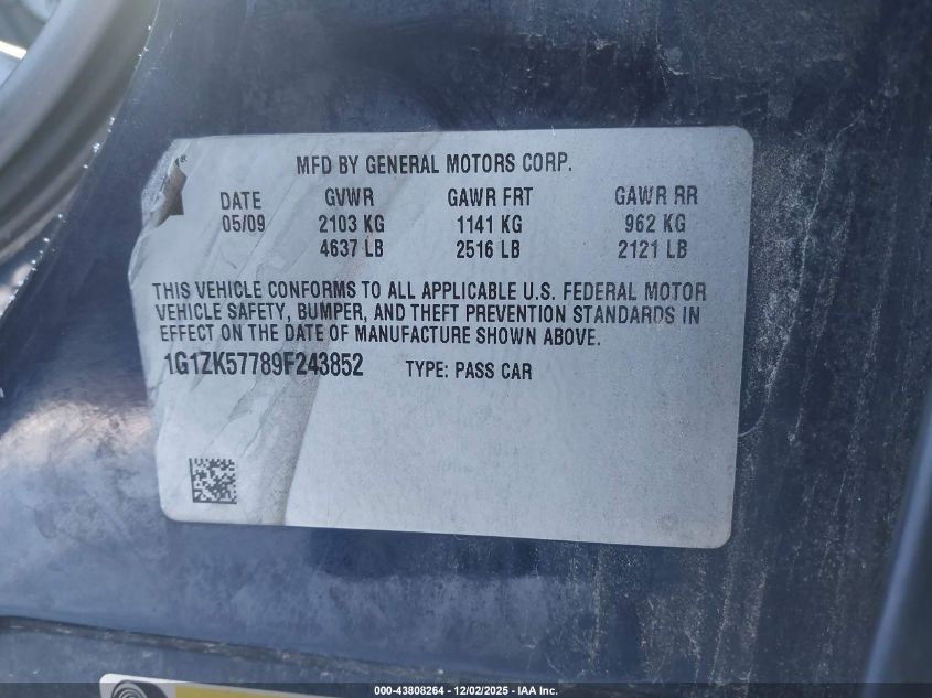 2009 Chevrolet Malibu Ltz VIN: 1G1ZK57789F243852 Lot: 43808264