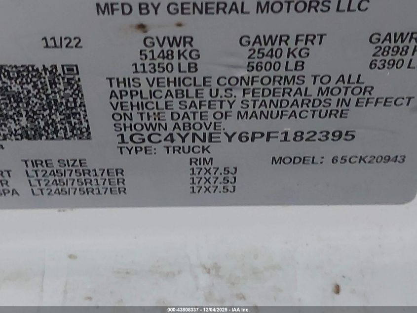 2023 Chevrolet Silverado 2500Hd 4Wd Long Bed Lt VIN: 1GC4YNEY6PF182395 Lot: 43808337