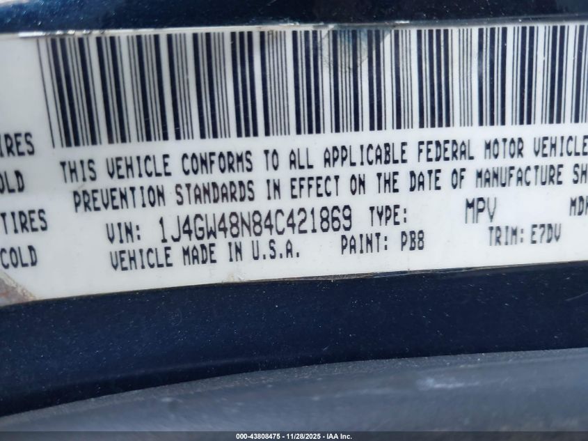 2004 Jeep Grand Cherokee Laredo VIN: 1J4GW48N84C421869 Lot: 43808475