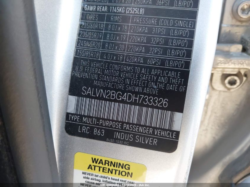 2013 Land Rover Range Rover Evoque Pure VIN: SALVN2BG4DH733326 Lot: 43808592