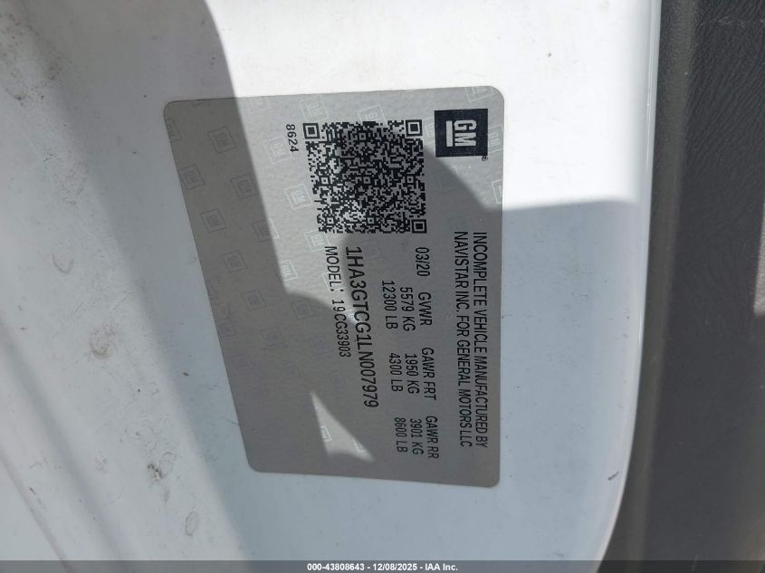 2020 Chevrolet Express Cutaway Work Van VIN: 1HA3GTCG1LN007979 Lot: 43808643