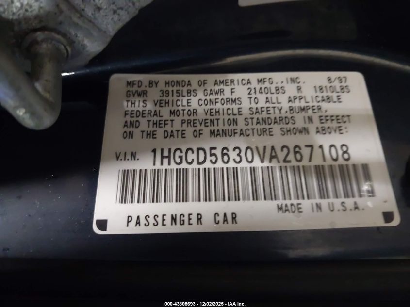 1HGCD5630VA267108 1997 HONDA ACCORD photo no. 9