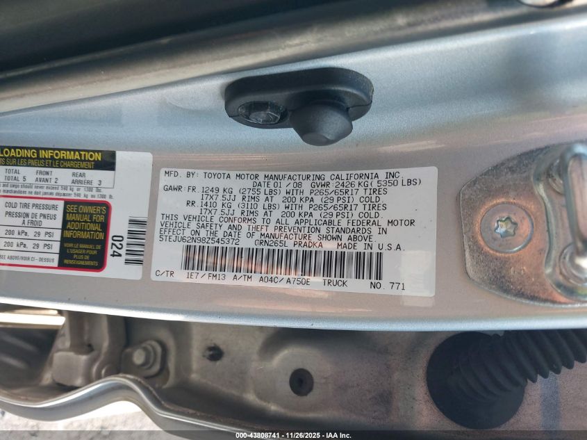2008 Toyota Tacoma Prerunner V6 VIN: 5TEJU62N98Z545372 Lot: 43808741