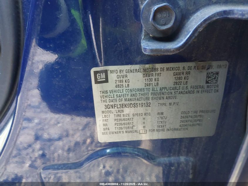 2013 Chevrolet Captiva Sport Lt VIN: 3GNFL3EK9DS519132 Lot: 43808804