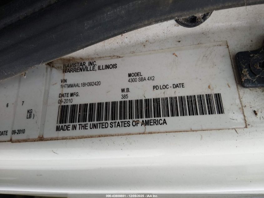 2011 International 4000 4300 VIN: 1HTMMAAL1BH392420 Lot: 43808881