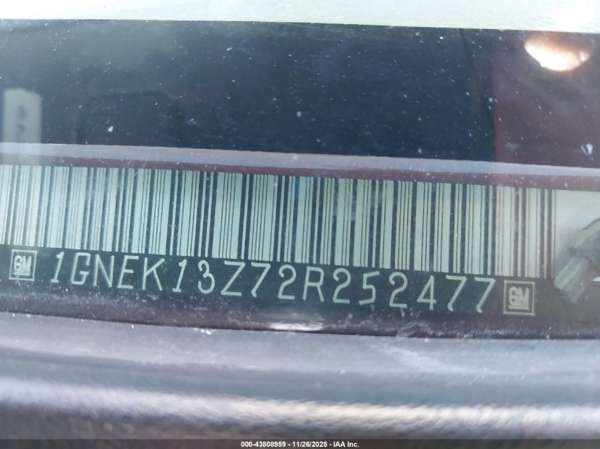2002 Chevrolet Tahoe Lt VIN: 1GNEK13Z72R252477 Lot: 43808959