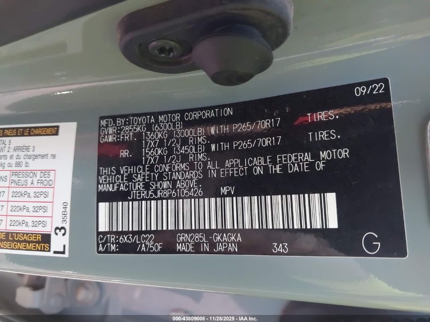 2023 Toyota 4Runner Trd Off Road Premium VIN: JTERU5JR8P6105426 Lot: 43809008