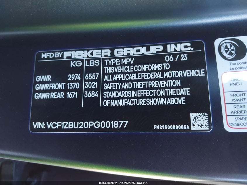 VCF1ZBU20PG001877 2023 FISKER OCEAN photo no. 9
