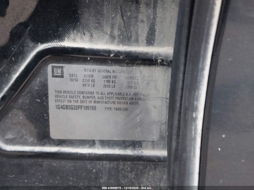 2015 Buick Lacrosse Leather VIN: 1G4GB5G32FF199169 Lot: 43809075