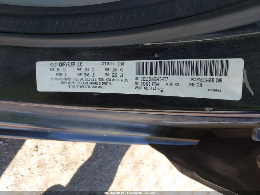 2008 Dodge Avenger Sxt VIN: 1B3LC56K68N254757 Lot: 43809112