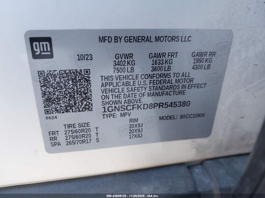 2023 Chevrolet Suburban 2Wd Premier VIN: 1GNSCFKD8PR545380 Lot: 43809120