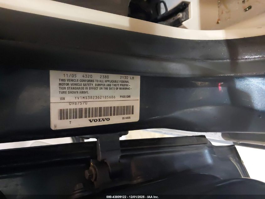 2006 Volvo S40 2.4I VIN: YV1MS382362185686 Lot: 43809122