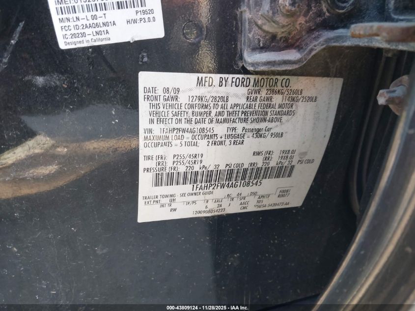 2010 Ford Taurus Limited VIN: 1FAHP2FW4AG108545 Lot: 43809124