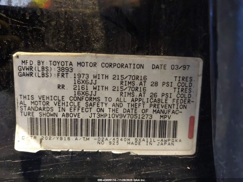 1997 Toyota Rav4 VIN: JT3HP10V9V7051273 Lot: 43809174