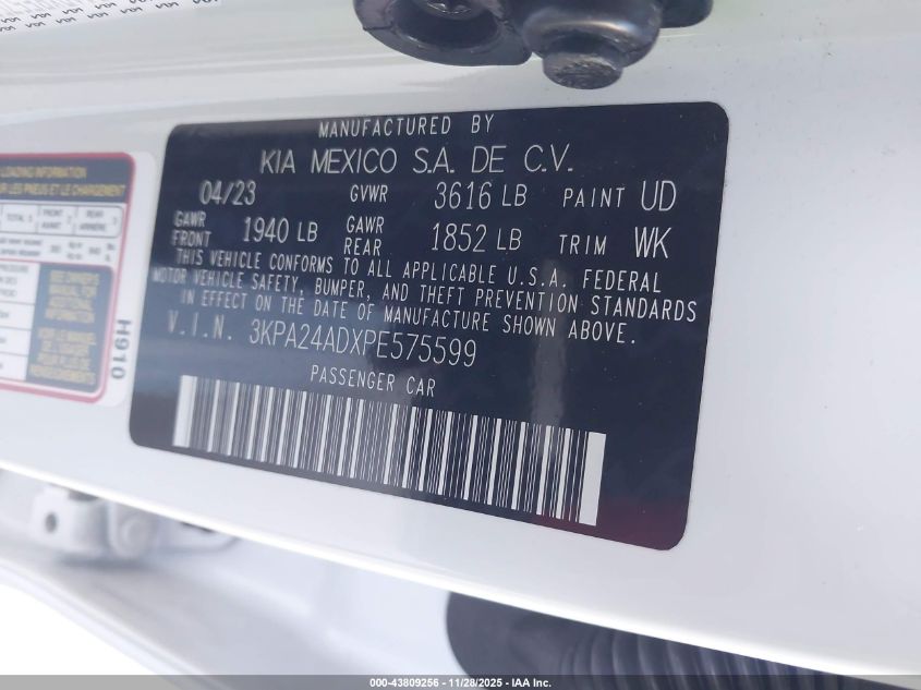 2023 Kia Rio Lx VIN: 3KPA24ADXPE575599 Lot: 43809256