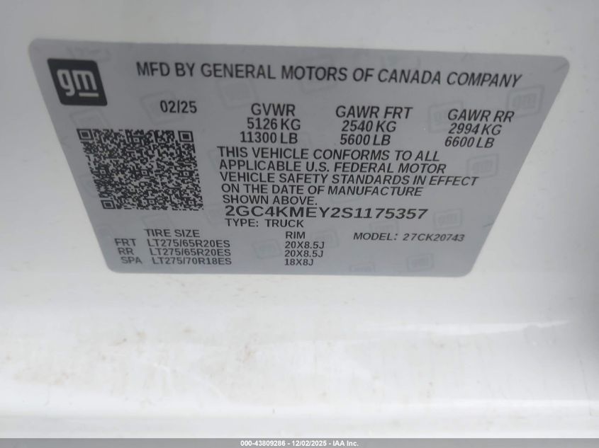 2025 Chevrolet Silverado 2500Hd 4Wd Standard Bed Custom VIN: 2GC4KMEY2S1175357 Lot: 43809286