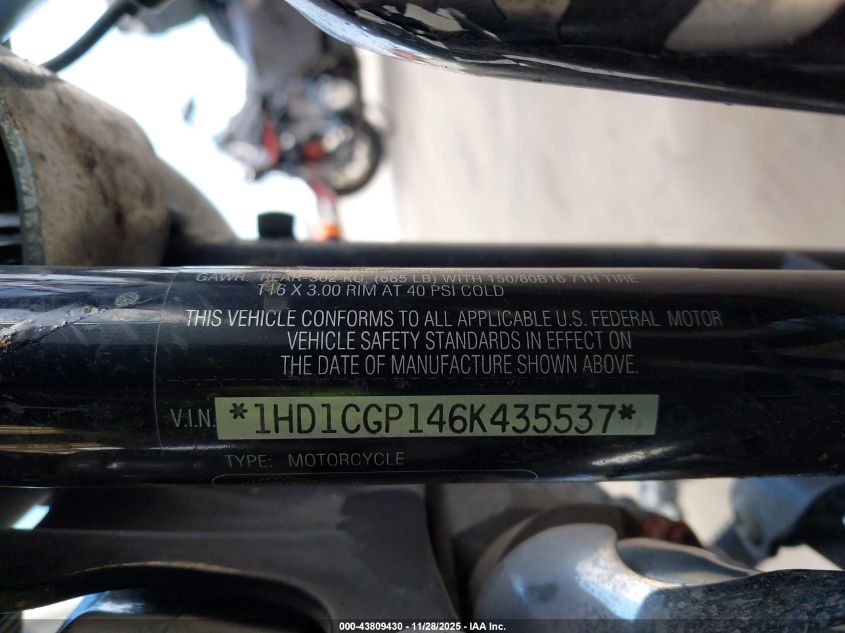 2006 Harley-Davidson Xl1200 C VIN: 1HD1CGP146K435537 Lot: 43809430