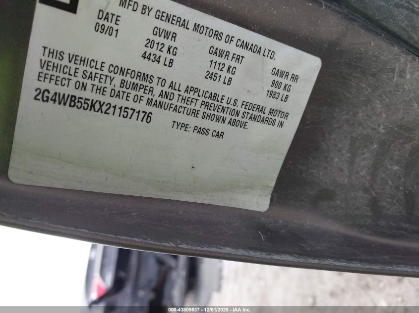 2002 Buick Regal Ls VIN: 2G4WB55KX21157176 Lot: 43809537