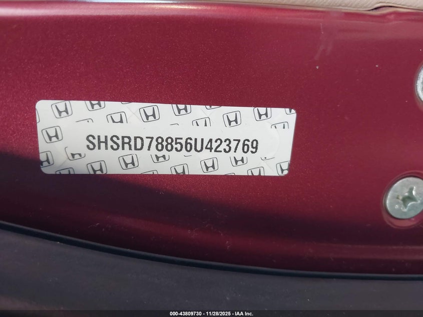 2006 Honda Cr-V Ex VIN: SHSRD78856U423769 Lot: 43809730