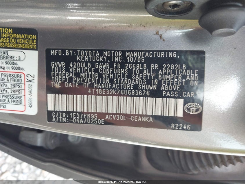 4T1BE32K76U683676 2006 TOYOTA CAMRY photo no. 9