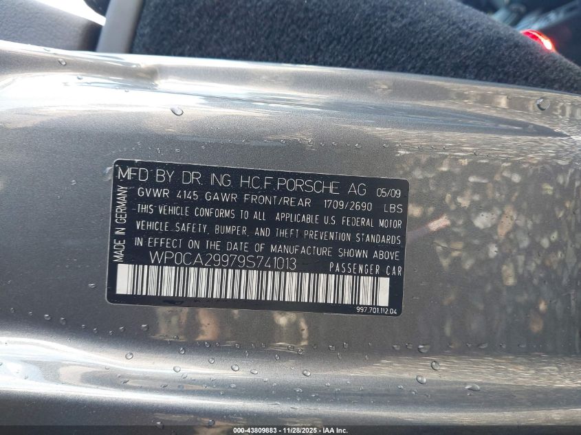 2009 Porsche 911 Carrera VIN: WP0CA29979S741013 Lot: 43809883