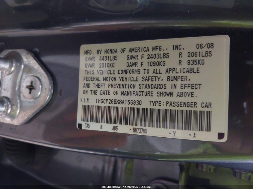 1HGCP268X8A156930 2008 HONDA ACCORD photo no. 9